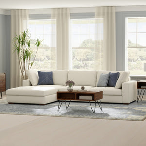 HomeRoots 122" Cream Fabric Sectional Sofa – Modern L-Shaped Design with Tufted Back & Brown Legs for Comfort 641048
