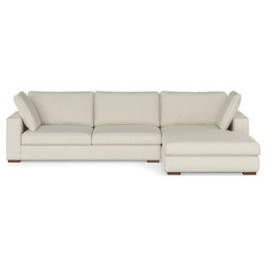 HomeRoots 122" Cream Fabric Sectional Sofa – Modern L-Shaped Design with Tufted Back & Brown Legs for Comfort 641048