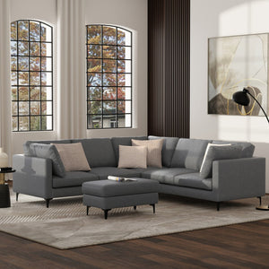 HomeRoots 102" Gray Fabric Sofa – Mid-Century Modern Design, Plush Comfort & Black Metal Legs for Stylish Living 641049
