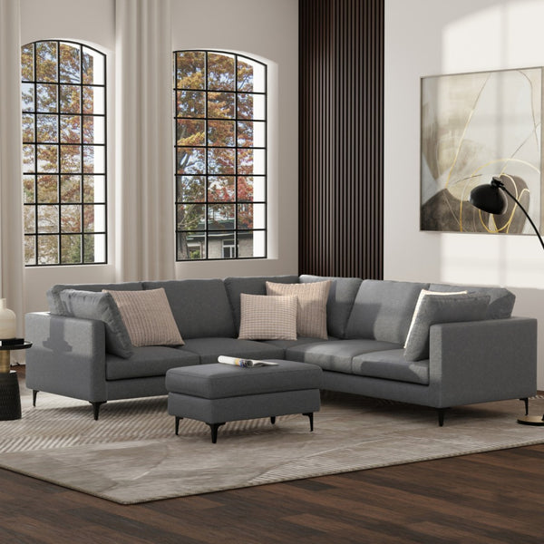 HomeRoots 102" Gray Fabric Sofa – Mid-Century Modern Design, Plush Comfort & Black Metal Legs for Stylish Living 641049