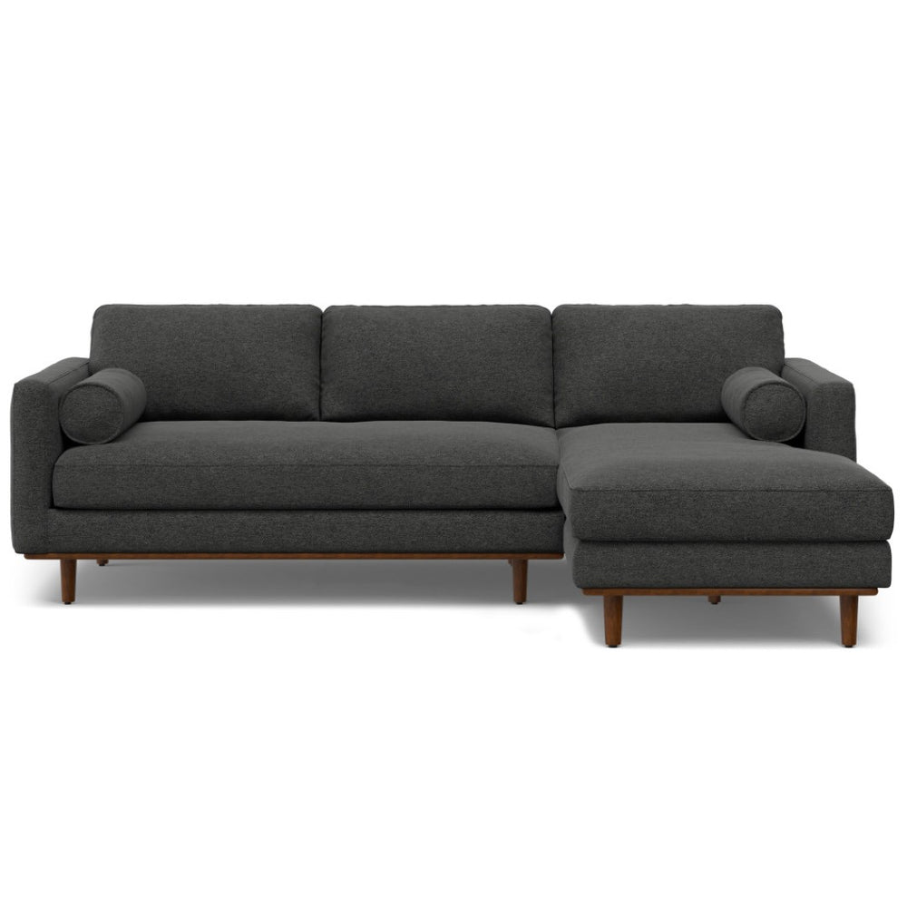 HomeRoots 102" Gray Fabric Sofa - Mid-Century Modern Design with Brown Legs, Comfort for 4, Stylish Elegance 641050