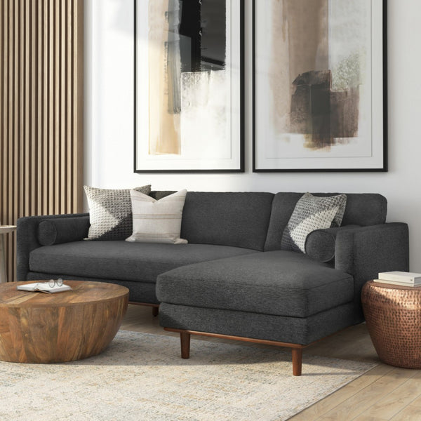 HomeRoots 102" Gray Fabric Sofa - Mid-Century Modern Design with Brown Legs, Comfort for 4, Stylish Elegance 641050