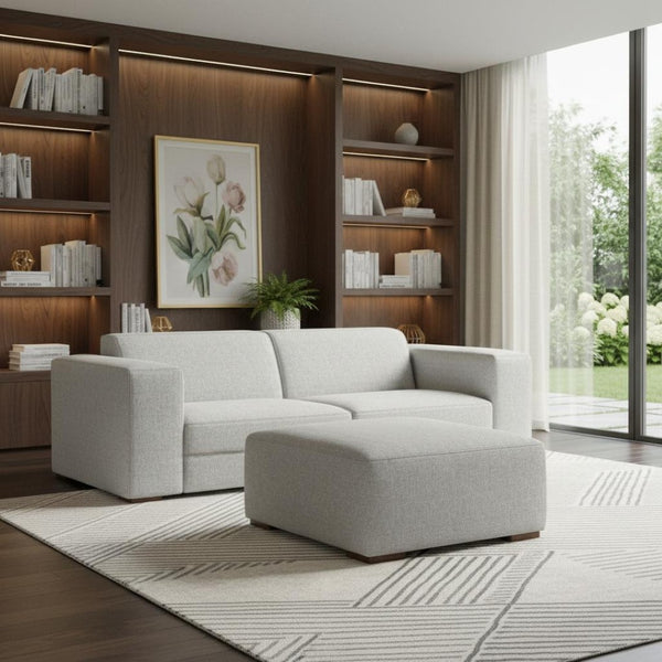 HomeRoots 88" Gray Fabric Sofa with Ottoman - Modern Comfort, Stylish Design & Durable Construction for Your Home 641051
