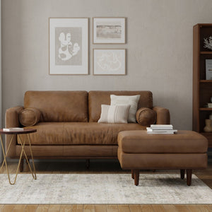 HomeRoots 72" Brown Leather Sofa with Ottoman – Mid-Century Modern Design, Comfort & Durability for Your Home 641052