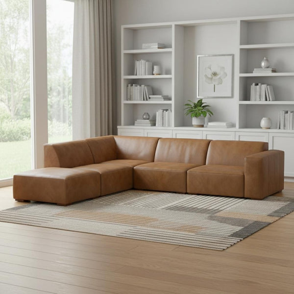 HomeRoots 116" Brown Leather Sofa with Ottoman – Luxurious Comfort, Durable Design, and Modern Style for Your Home 641053