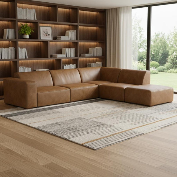 HomeRoots 116" Brown Leather Sofa and Ottoman Set – Elegant Comfort for Family Rooms, Seats 4 with Style! 641054