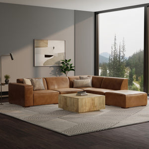 HomeRoots 116" Brown Leather Sofa and Ottoman Set – Elegant Comfort for Family Rooms, Seats 4 with Style! 641054