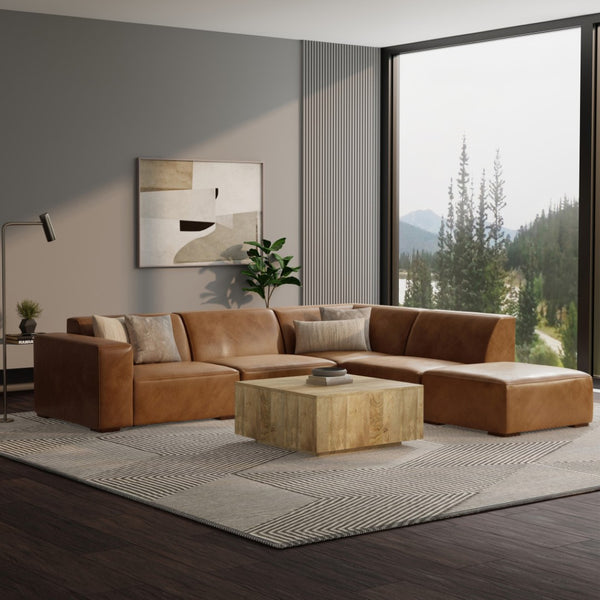 HomeRoots 116" Brown Leather Sofa and Ottoman Set – Elegant Comfort for Family Rooms, Seats 4 with Style! 641054