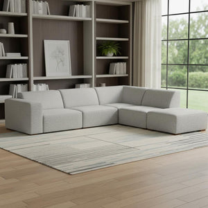 HomeRoots 116" Gray Fabric Sofa with Ottoman, Modern Design, Durable Construction, Seats 4 Comfortably, Stylish 641055