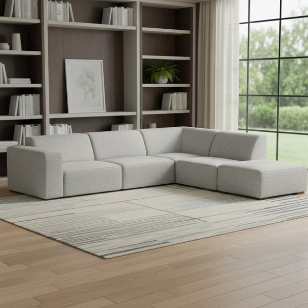 HomeRoots 116" Gray Fabric Sofa with Ottoman, Modern Design, Durable Construction, Seats 4 Comfortably, Stylish 641055
