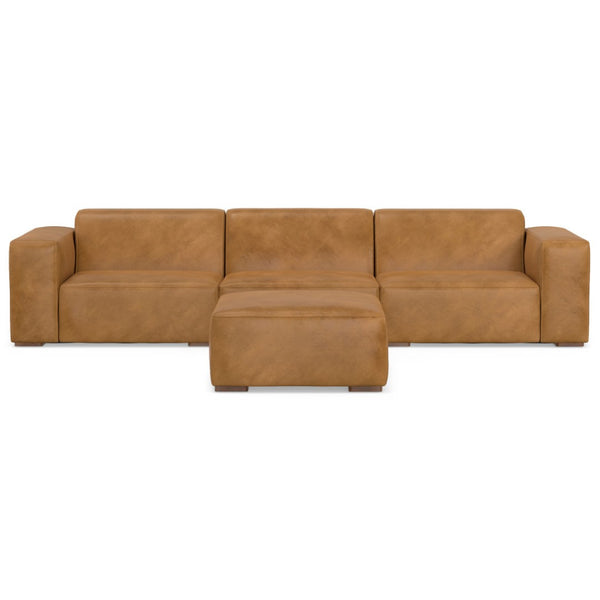 HomeRoots 122" Sienna Leather Sofa with Ottoman - Luxurious, Durable Comfort for Modern Living Spaces 641056