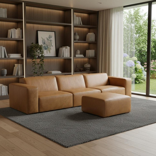 HomeRoots 122" Sienna Leather Sofa with Ottoman - Luxurious, Durable Comfort for Modern Living Spaces 641056
