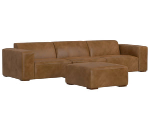 HomeRoots 122" Brown Leather Sofa with Ottoman - Elegant Design, Durable Comfort & Versatile Seating Solution! 641057