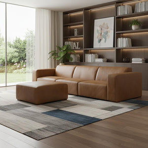 HomeRoots 122" Brown Leather Sofa with Ottoman - Elegant Design, Durable Comfort & Versatile Seating Solution! 641057