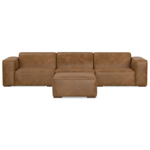 HomeRoots 122" Brown Leather Sofa with Ottoman - Elegant Design, Durable Comfort & Versatile Seating Solution! 641057