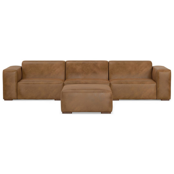 HomeRoots 122" Brown Leather Sofa with Ottoman - Elegant Design, Durable Comfort & Versatile Seating Solution! 641057