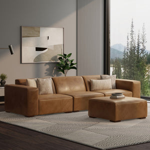 HomeRoots 122" Brown Leather Sofa with Ottoman - Elegant Design, Durable Comfort & Versatile Seating Solution! 641057