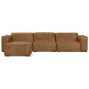 HomeRoots 122" Brown Leather Sofa with Ottoman - Elegant Design, Durable Comfort & Versatile Seating Solution! 641057