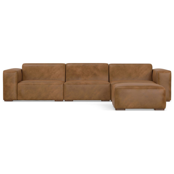HomeRoots 122" Brown Leather Sofa with Ottoman - Elegant Design, Durable Comfort & Versatile Seating Solution! 641057