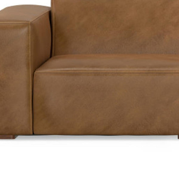 HomeRoots 122" Brown Leather Sofa with Ottoman - Elegant Design, Durable Comfort & Versatile Seating Solution! 641057