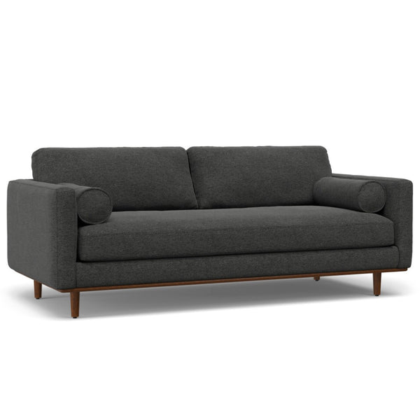 HomeRoots 89" Gray Fabric Sofa with Ottoman - Mid-Century Style, Tufted Back, Brown Legs for Modern Living Spaces 641058