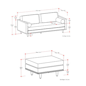 HomeRoots 89" Gray Fabric Sofa with Ottoman - Mid-Century Style, Tufted Back, Brown Legs for Modern Living Spaces 641058