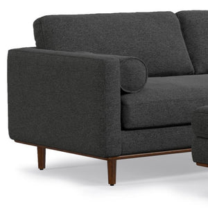 HomeRoots 89" Gray Fabric Sofa with Ottoman - Mid-Century Style, Tufted Back, Brown Legs for Modern Living Spaces 641058