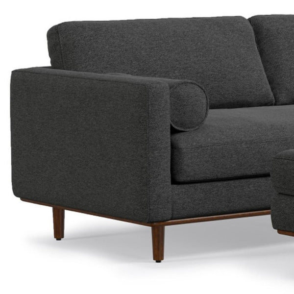 HomeRoots 89" Gray Fabric Sofa with Ottoman - Mid-Century Style, Tufted Back, Brown Legs for Modern Living Spaces 641058
