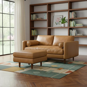 HomeRoots 72" Sienna Leather Sofa with Ottoman - Mid-Century Modern Style, Comfort & Versatile Design Options 641059