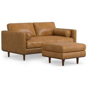HomeRoots 72" Sienna Leather Sofa with Ottoman - Mid-Century Modern Style, Comfort & Versatile Design Options 641059