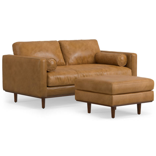HomeRoots 72" Sienna Leather Sofa with Ottoman - Mid-Century Modern Style, Comfort & Versatile Design Options 641059