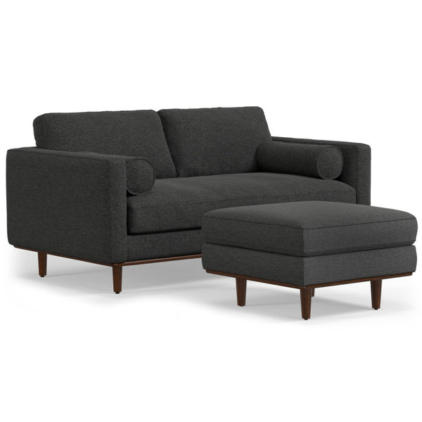 HomeRoots 72" Stylish Gray Fabric Sofa with Ottoman & Elegant Brown Legs - Mid-Century Comfort & Design 641060