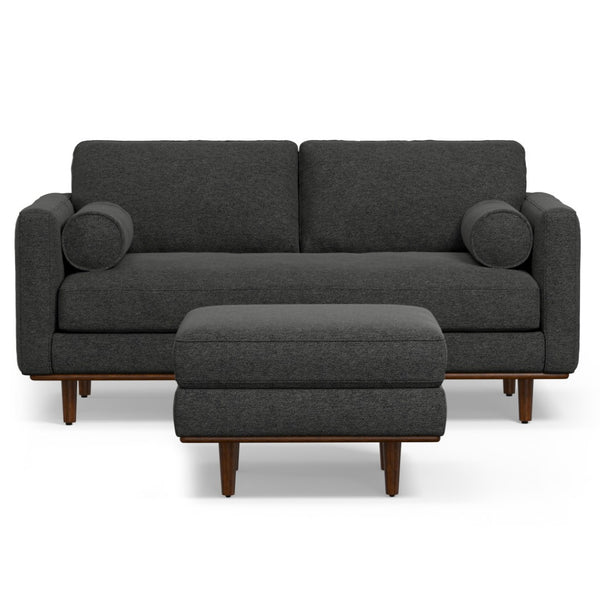 HomeRoots 72" Stylish Gray Fabric Sofa with Ottoman & Elegant Brown Legs - Mid-Century Comfort & Design 641060