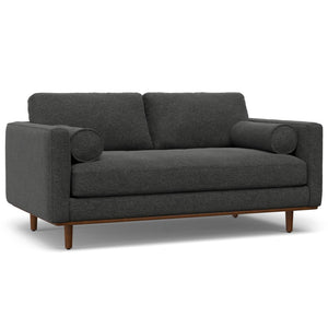 HomeRoots 72" Stylish Gray Fabric Sofa with Ottoman & Elegant Brown Legs - Mid-Century Comfort & Design 641060