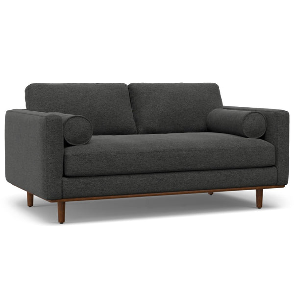 HomeRoots 72" Stylish Gray Fabric Sofa with Ottoman & Elegant Brown Legs - Mid-Century Comfort & Design 641060