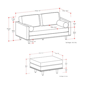HomeRoots 72" Stylish Gray Fabric Sofa with Ottoman & Elegant Brown Legs - Mid-Century Comfort & Design 641060