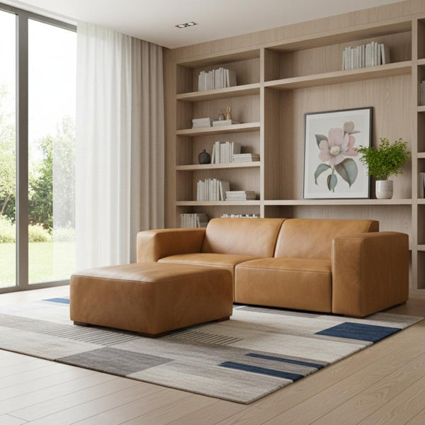 HomeRoots 88" Sienna Leather Sofa Set with Ottoman – Luxurious Comfort, Modern Design & Versatile Functionality! 641061