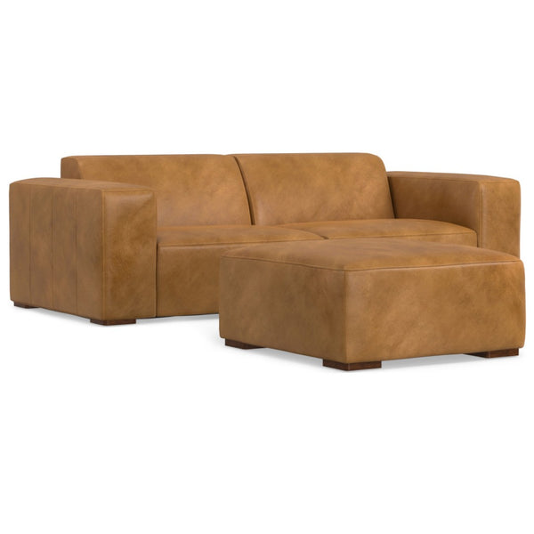 HomeRoots 88" Sienna Leather Sofa Set with Ottoman – Luxurious Comfort, Modern Design & Versatile Functionality! 641061