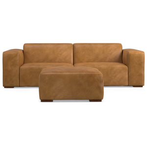 HomeRoots 88" Sienna Leather Sofa Set with Ottoman – Luxurious Comfort, Modern Design & Versatile Functionality! 641061