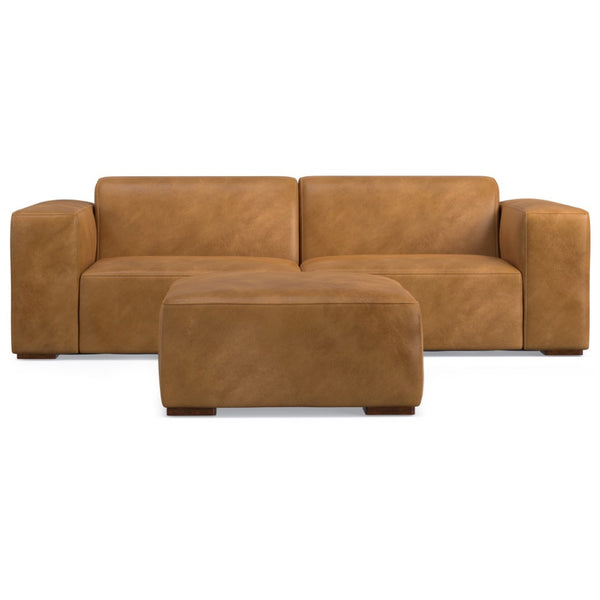 HomeRoots 88" Sienna Leather Sofa Set with Ottoman – Luxurious Comfort, Modern Design & Versatile Functionality! 641061