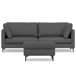 HomeRoots 90" Stylish Gray Fabric Sofa with Ottoman, Modern Black Legs, Mid-Century Design, Comfort & Durability 641062