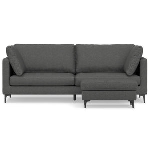 HomeRoots 90" Stylish Gray Fabric Sofa with Ottoman, Modern Black Legs, Mid-Century Design, Comfort & Durability 641062