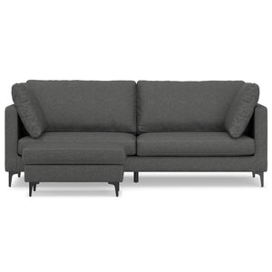 HomeRoots 90" Stylish Gray Fabric Sofa with Ottoman, Modern Black Legs, Mid-Century Design, Comfort & Durability 641062