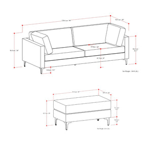 HomeRoots 90" Stylish Gray Fabric Sofa with Ottoman, Modern Black Legs, Mid-Century Design, Comfort & Durability 641062