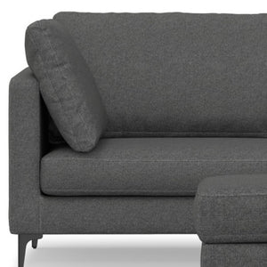 HomeRoots 90" Stylish Gray Fabric Sofa with Ottoman, Modern Black Legs, Mid-Century Design, Comfort & Durability 641062