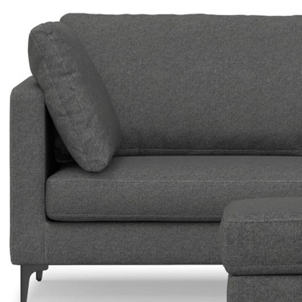 HomeRoots 90" Stylish Gray Fabric Sofa with Ottoman, Modern Black Legs, Mid-Century Design, Comfort & Durability 641062