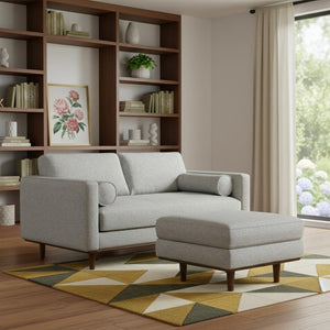 HomeRoots 72" Gray Fabric Sofa with Matching Ottoman – Stylish Mid-Century Design, Supportive Comfort & Versatile Use 641063