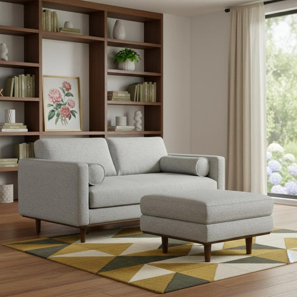 HomeRoots 72" Gray Fabric Sofa with Matching Ottoman – Stylish Mid-Century Design, Supportive Comfort & Versatile Use 641063