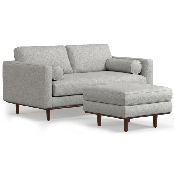 HomeRoots 72" Gray Fabric Sofa with Matching Ottoman – Stylish Mid-Century Design, Supportive Comfort & Versatile Use 641063