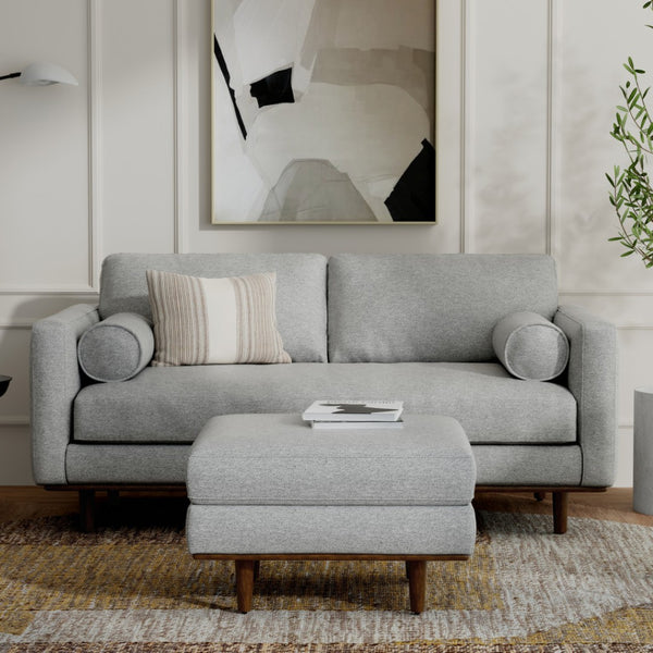 HomeRoots 72" Gray Fabric Sofa with Matching Ottoman – Stylish Mid-Century Design, Supportive Comfort & Versatile Use 641063